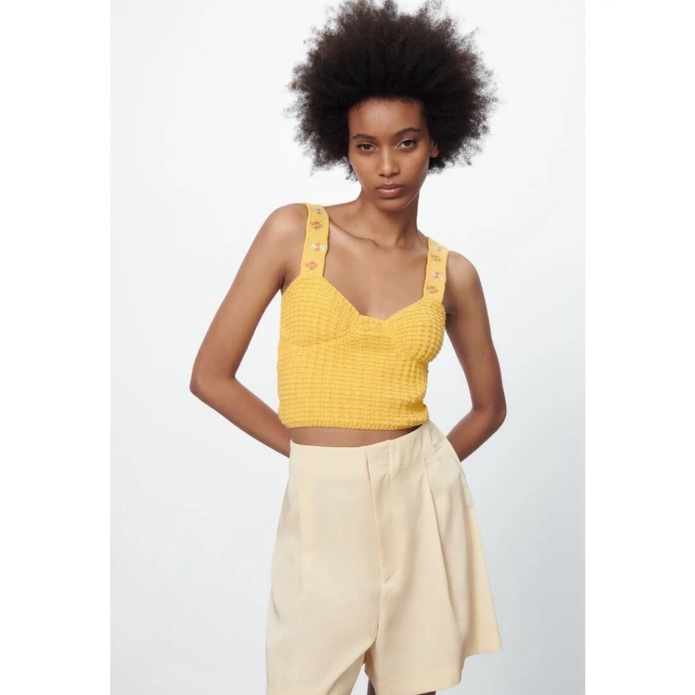 NWT Zara Yellow Knit Crop Tank Top